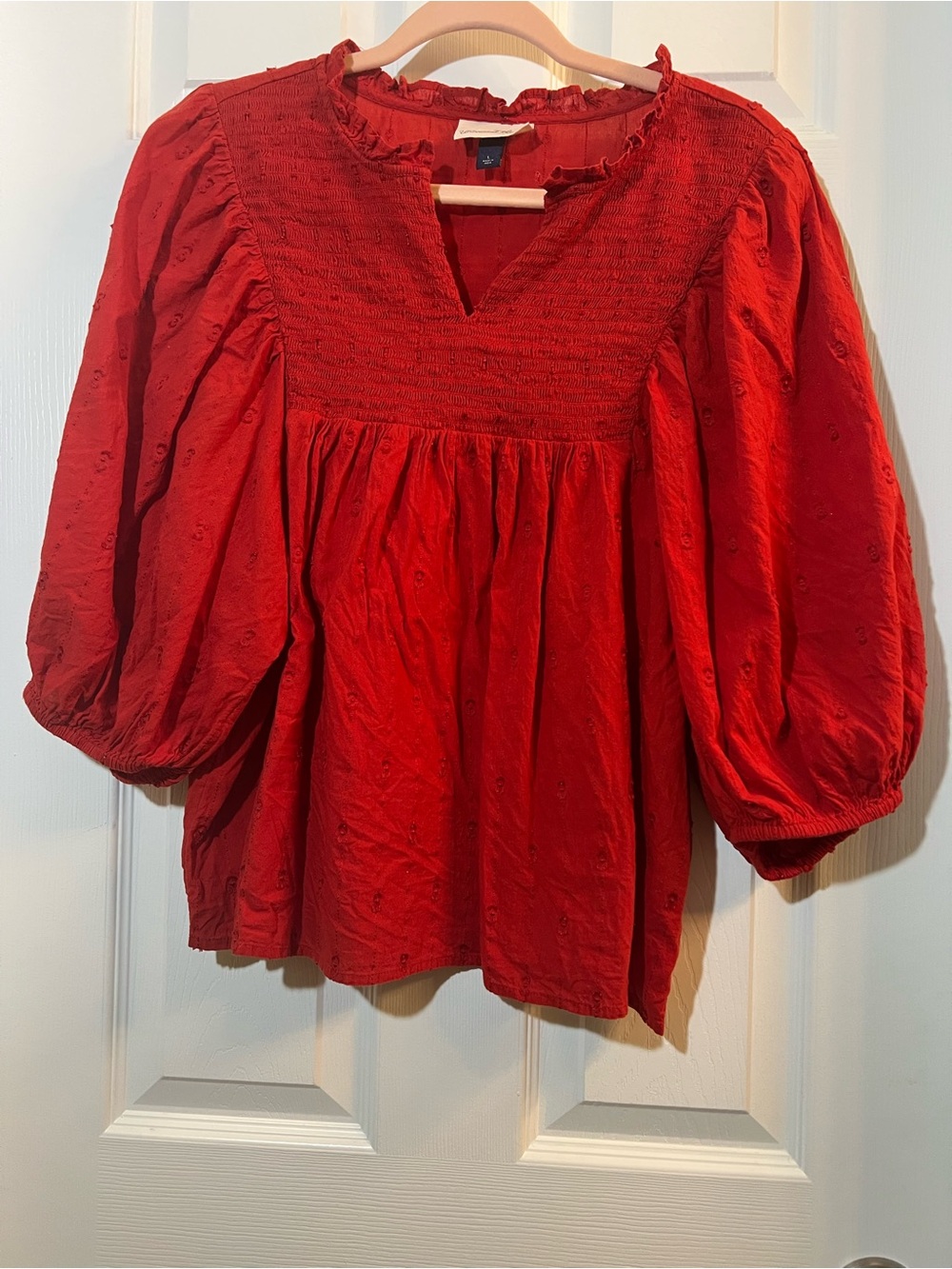 🦋 Universal Thread Red Smocked Yoke Puff-Sleeve Blouse size large